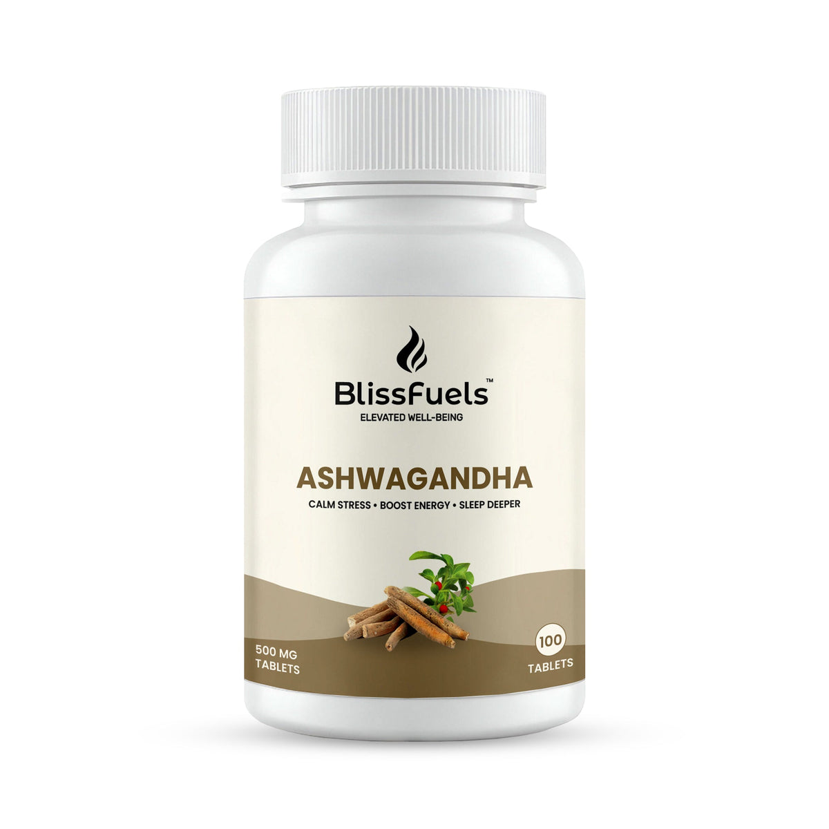 BlissFuels Ashwagandha Tablets — 500mg, 100 tablets