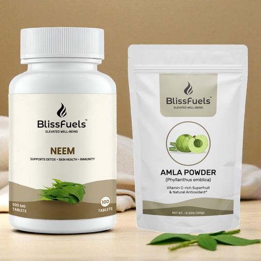 BlissFuels™ Immune Defense Bundle – Neem Tablets + Amla Powder | Natural Immunity, Detox & Skin Health