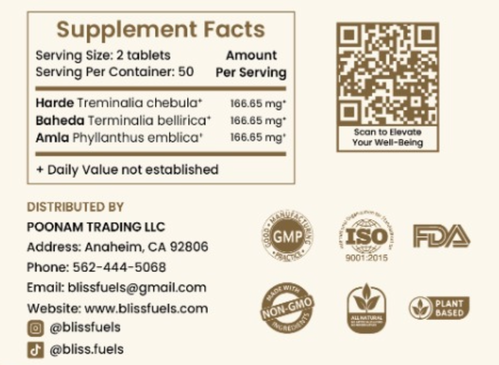 Triphala Tablets – Natural Gut Cleanse, Detox & Digestion Support by BlissFuels™