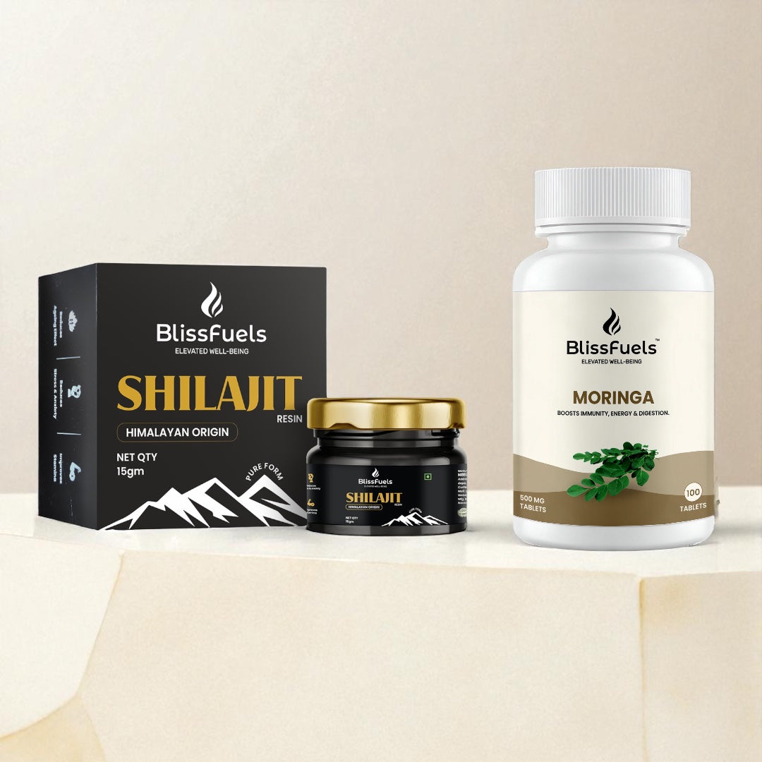 BlissFuels™ Energy & Endurance Bundle – Shilajit Resin + Moringa Tablets